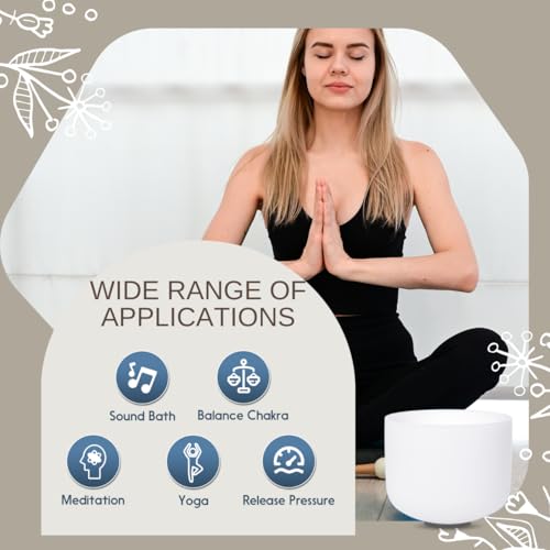 8 inch White B Note Crown Chakra Quartz Crystal Singing Bowl, for Healing Mindfulness Meditation Yoga Sound Baths, with Rubber Mallet O-ring - color: White B Note, size: 8 inch