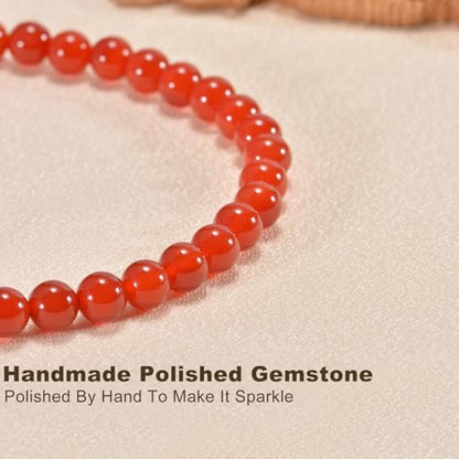 14in Agate Wrap Bracelet for Women Men Natural Round Beaded Agates Stone Healing Stretch Bracelets Elastic Handmade Polished Gemstone Beads Bracelet - color: Red Agate, size: 8mm Beads