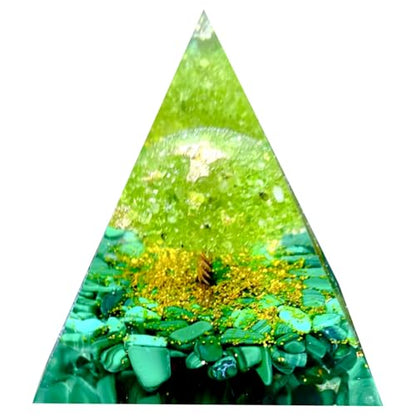 Tree of Life Orgone Pyramid,Natural Malachite&Peridot Orgonite Healing Crystal Pyramid,Crystal Stone Positive Reiki Energy Generator Collection Wealth Lucky Meditation Tool(6cm) - color: Green