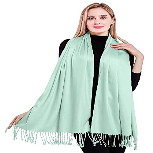 CJ Apparel Solid Color Tassels Design Nepalese Shawl Scarf Wrap Stole Throw Head Wrap Pashmina Gift Hand Made in Nepal New - color: Baby Green
