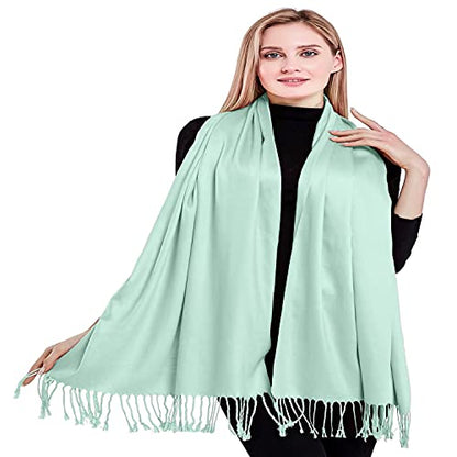 CJ Apparel Solid Color Tassels Design Nepalese Shawl Scarf Wrap Stole Throw Head Wrap Pashmina Gift Hand Made in Nepal New - color: Baby Green