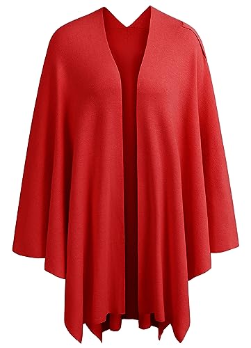PULI Womens Large Cross Front Poncho Sweater Wrap Topper Knitted Elegant Shawls Cape for Fall Winter - color: 1-red