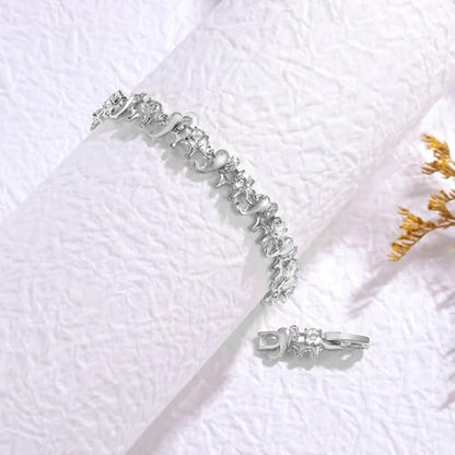 14K White/Yellow Gold Plated 4mm Cubic Zirconia Elephant Bracelet for Women Cute Animal CZ Link Chain Bracelet with Fold Over Clasp Jewelry Gift（6.5 Inch+1Inch） - color: White Gold Plated