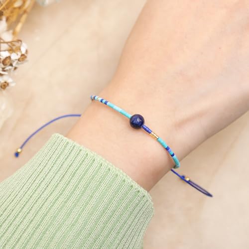 Healing Stone Colorful Beaded Bracelets for Women, Boho Adjustable Handmade Natural Stones Small Beads Friendship Outfit Accessories Jewelry Gift. - color: 0801I