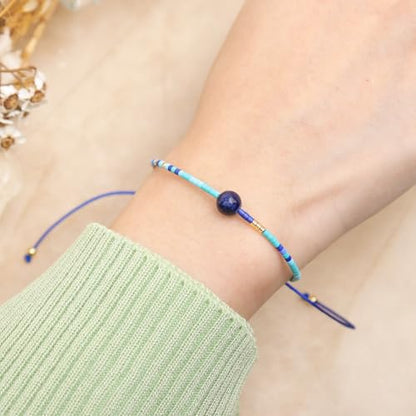 Healing Stone Colorful Beaded Bracelets for Women, Boho Adjustable Handmade Natural Stones Small Beads Friendship Outfit Accessories Jewelry Gift. - color: 0801I