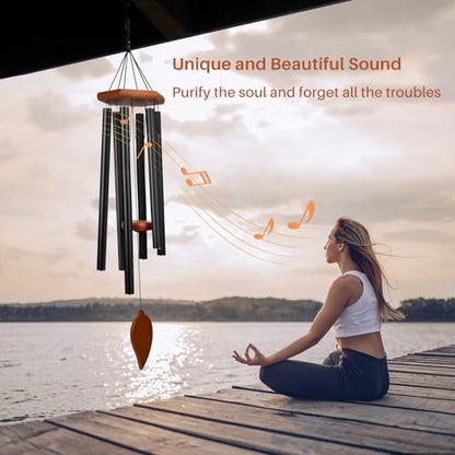 Sympathy Wind Chimes for Outside Deep Tone, Memorial Loss of a Loved, Large Wind Chimes with 6 Thicken Tubes & Hook, Outdoor Gifts Mother, Garden Decor - size: 45IN black