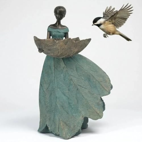 DiliComing Fairy Garden Statues Bird Feeder - 12 Inch Resin Outdoor Fairy Statue for Garden Decor, Decorative Patio Yard Lawn Flower Bed Figurine, Garden Gifts for Women (Green) - color: Green-12 inch