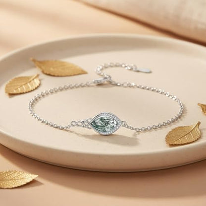 PELOVNY Celtic Knot Bracelet for Women 925 Sterling Silver Infinity Gemstone/Birthstone Bracelets Birthday Christmas Jewelry Gifts for Mom Daughter Wife - color: 03-Moss Agate