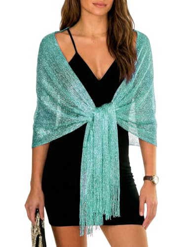 Sumolux Shawls Wraps for Evening Dresses Metallic Glitter Shawls Scarf for Women Sparkling Wedding with Free Buckle - color: Light Green