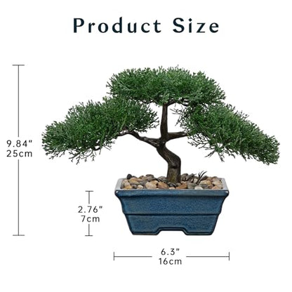 Artificial Bonsai Tree Juniper Faux Plants Indoor Fake Plants Decor with Blue Ceramic Pots for Home Table Office Desk Bathroom Shelf Bedroom Living Room Farmhouse Decorations-Pine - style: 6" Blue Glazed