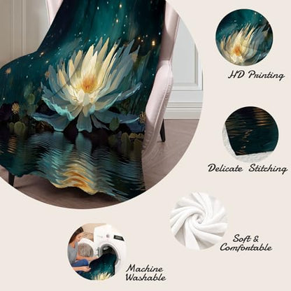 Lotus Throw Blanket, Meditation Contemplation Flowers Bed Blanket,Soft Flannel Fleece Turquoise Throw Blankets Cozy Fluffy Plush Blankets 60×80 inch - size: 60"×80" Twin