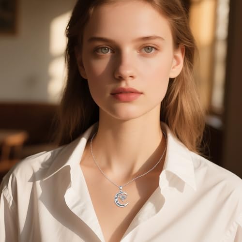 Sun and Moon Necklace 925 Sterling Silver Sun Moon Pendant Gemstone Jewelry Gifts for Women - style: Moth