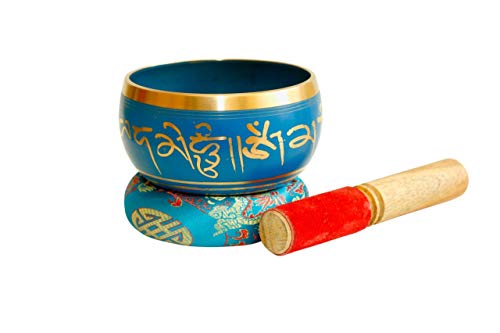 Tibetan Singing Bowl Set | Peace Mantra Design With Mallet and Silk Cushion - Promotes Peace, Chakra Healing, and Mindfulness | For Yoga, Meditation (purple) - color: purple
