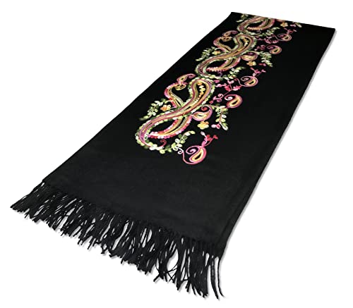 Urban CoCo Women's Embroidered Oversize Tassel Shawl Scarf Wraps for Women - color: #1-black
