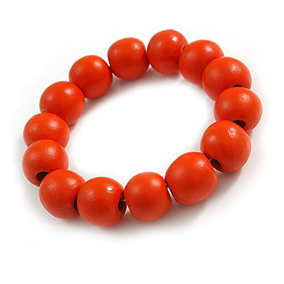 Avalaya Orange Painted Round Bead Wood Flex Bracelet - M/L