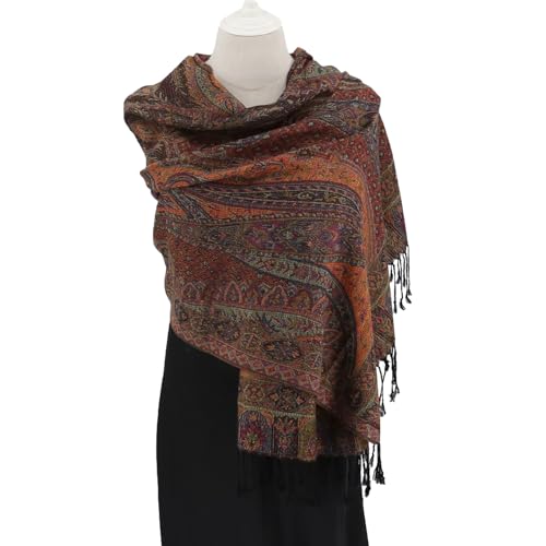 Ciormis Two Tone Silky Paisley Pashmina Shawl Scarf,Soft Women's Rave Jacquard Pashminas Wrap Scarves - color: Style5-black Plum Paisley