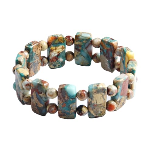 Yomisa Boho Beaded Bracelets for Women,Natural Chakra Turquoise Stone Jasper Bead Bracelet for Womens,Bohemian Handmade Stretch Beads Friendship Bracelets,Healing Trendy Western Jewelry Gifts - color: Agalmatolite