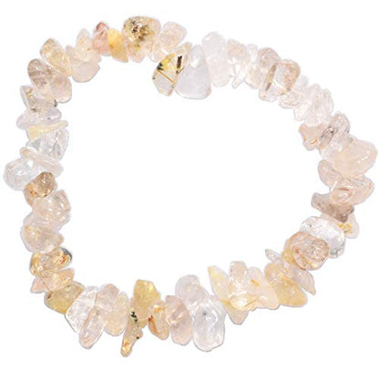 Zenergy Gems Charged Premium Natural Crystal Chip Bead Bracelet + Moroccan Selenite Charging Crystal [Included] - color: Golden Rutile Quartz