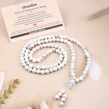AD Beads 6mm 8mm 108 Prayer Mala Jasper Elastic Bracelet - Handmade Yoga Meditation Healing Power Energy Gifts for Unisex Adult. - color: Howlite(Calmness)