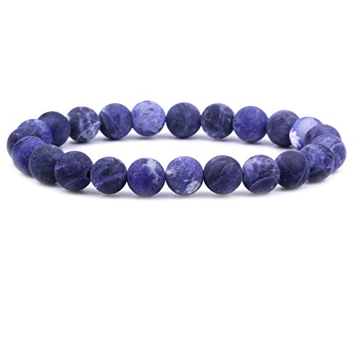 Keleny Gem Semi Precious Gemstones 8mm Natural Stone Round Beads Crystal Stretch Bracelets 7 Inch Unisex - color: 8mm Matte Blue Sodalite