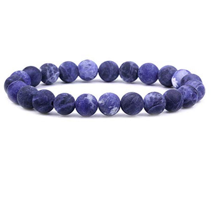 Keleny Gem Semi Precious Gemstones 8mm Natural Stone Round Beads Crystal Stretch Bracelets 7 Inch Unisex - color: 8mm Matte Blue Sodalite