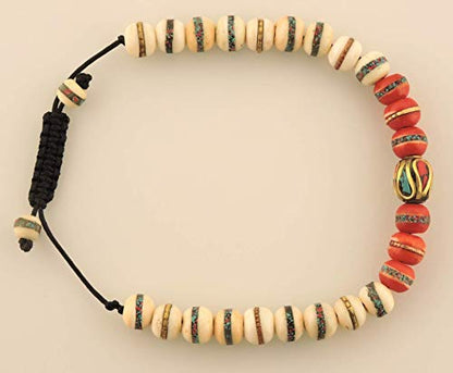 Hands Of Tibet Embedded Medicine Bracelet Yoga Healing Beads Adjustable Wrist Mala Many Color Choices (White/Red)
