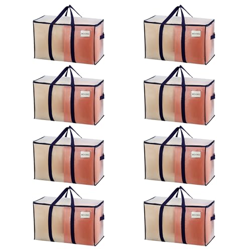 VENO 8 Pack Heavy Duty Moving Bags, Extra Large Storage Bags with Reinforced Handles & Strong Zippers, Foldable & Reusable Moving Box Alternative for Clothes & Dorm Storage - color: Clear, size: 8 Pack