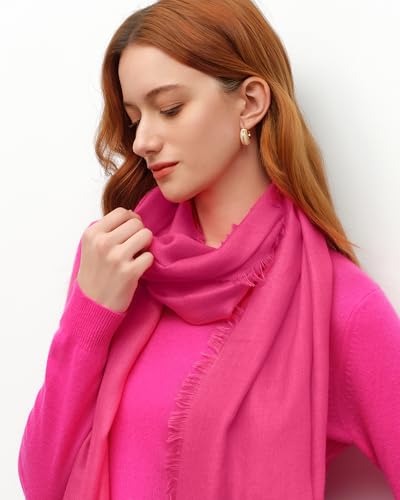 KVSS Women's Fine Knit Shawl, 55% Cashmere 45% Mulberry Silk, X Gauge 120/2NM Yarn Lightweight Spring Summer Wrap Scarf - color: Cerise