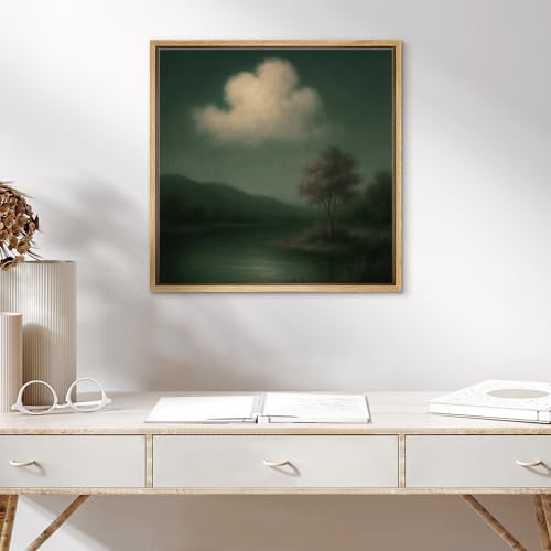 SIGNWIN Framed Canvas Print Wall Art Misty Green Night Landscape Dreamy Tree and Cloud Illustrations Fine Art Farmhouse/Country for Living Room, Bedroom, Office - 16"x16" NATURAL - color: BS18-2507-SAR17, size: 16L" x 16W"