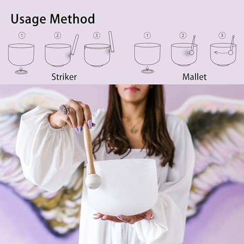 RYAN DVAN 432Hz Crystal Singing Bowl Set of 3, 6" A Third Eye, 8" G Throat, 10" F Heart Bowls, Quartz Chakra Singing Bowls for Meditation & Healing, with Case, Mallet, Suede Striker & O-Rings - color: White (6A+8G+10F), size: 6-10 Inch 432Hz