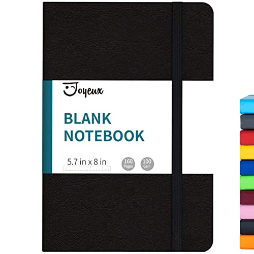 JOYEUX Blank Journal Notebook, A5, 160 Pages 100 Gsm Thick Sketch Books Hardcover Journal for Writing, 5.7 inches x 8 inches Notebooks for Work (Black) - color: Black
