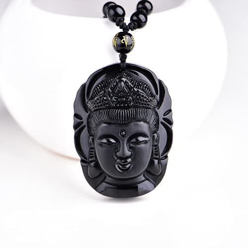 Meditation Necklace, Natural Obsidian Hand Carved Buddha Pendant Fashion Necklace Creative Jewelry
