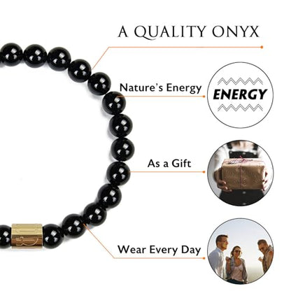 Morchic 8mm Genuine Gemstone Stretch Bracelet for Women Men Unisex, Natural Energy Crystal Stone Beads, Classic Simple Design Cuff Birthday Gift 7.5 Inch - color: Black Onyx