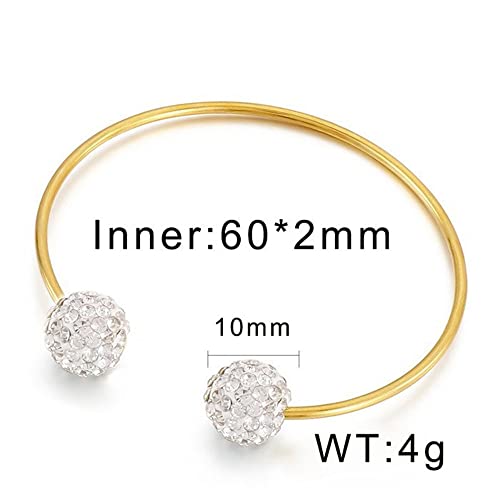 Women's Stainless Steel Minimalist Open Cuff Bracelet with Zirconia Ball, Silver/Gold - color: Gold-10mm ball