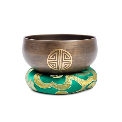 Tibetan Singing Bowl Set Brass - Master Healing Grade - Authentic Handcrafted Sound Bowl by Himalayan Bazaar (Black and Red) - color: Brown Mantra
