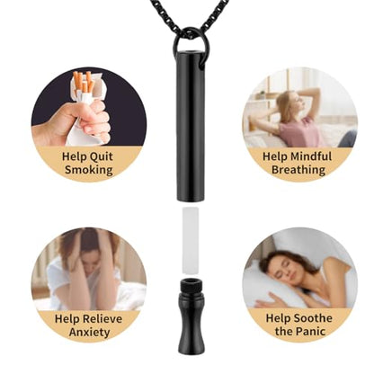 LAMKHOO Breathing Necklace to Quit Smoking and Vaping - Refillable Essential Oil Diffuser, Fidget Necklace for Anxiety Relief, Smokeless Inhaler with 4 Cotton Pods
