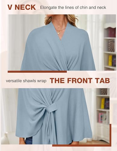 PULI Women's Elegant Shawl Wraps Soft Open Front Poncho Sweater for Spring Fall Winter - color: Front Tab-blue