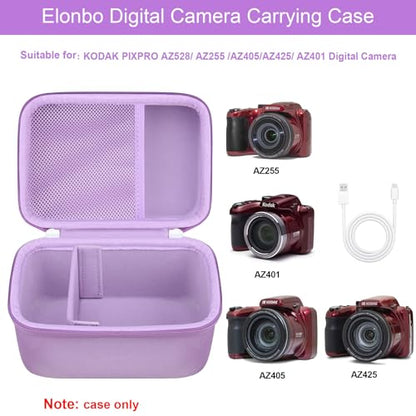 Elonbo Carrying Case for KODAK PIXPRO AZ528/ AZ255/ AZ405/ AZ425/ AZ401 Digital Camera, Kodak PIXPRO Astro Zoom Vlogging Camera Hard Travel Storage Bag, Mesh Pocket fits Battery Cable, Purple - color: Purple