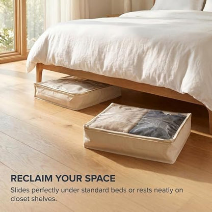 Household Essentials Canvas Sweater Storage Bags 2 Pack, Breathable Under Bed & Closet Organizer with Clear Window & Zipper, Soft-Sided Storage for Sweaters, Blankets & Linens - size: 2-Pack, style: Sweater Storage Bag