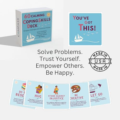 60 Calming Coping Skills Card Deck, Therapeutic Tools for Anxiety, Anger, Depression | Become Empowered During Real-Life Obstacles | DBT Skills for Personal Reflection, Family & School Activities