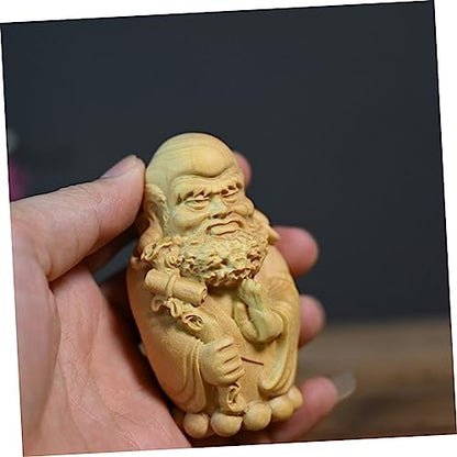 Wood Carved Bodhidharma Statue Unique Wooden Ornament for Home and Tea Room Decor Handcrafted Craft Meditation and Zen Spaces