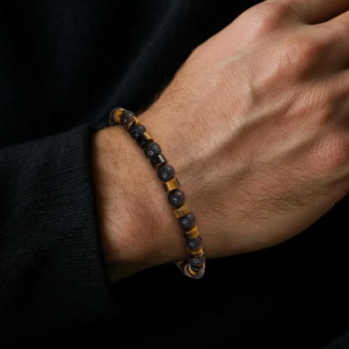 TRUMIUM Beaded Bracelets for Men Women Natural Hematite 6mm Tiger Eyes Mens Bracelet Gemstone Jewelry for Him 7.5/8.3/9 Inch Length