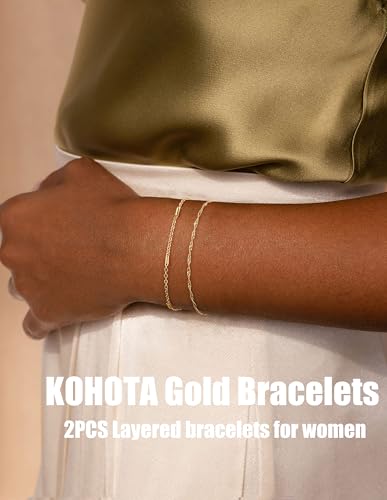 KOHOTA Silver Gold Bracelets for Women Trendy 14K Gold Plated Bracelet for Women Non Tarnish Dainty Stackable Layered Chain Heart Pearl Knot Beaded Bracelets Stack Set Charm Mothers Day Jewelry Gifts - color: F.Twisted chain-gold