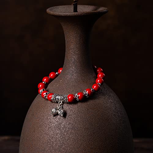 Natural Stretch Gemstone Bracelet Healing Stone Beaded Bracelets for Women Men Gifts (Unisex) - color: red cinnabar