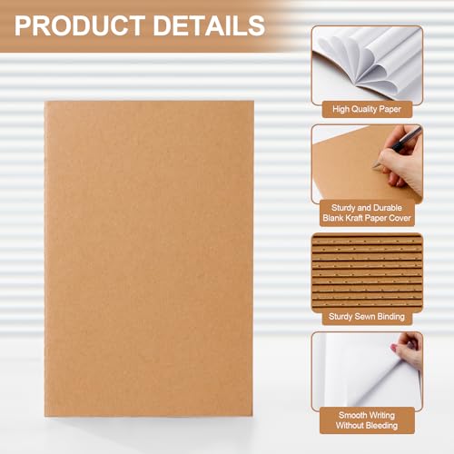 30PCS A5 Blank Kraft Notebooks Bulk, 8.3x5.5inch Unlined Paper Composition Notebook, 60 Pages Travel Journal Notebook Set for Work, School, Student,Kids and Writing