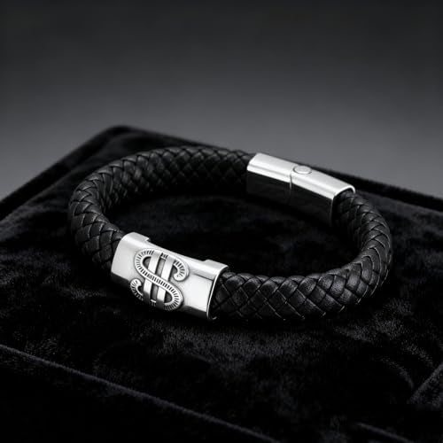 Men's Leather Bracelet, Stackable Stainless Steel Clasp Bracelets for Men Stylish Birthday, Thanksgiving, Valentine's Day Gift for My Man - style: 9" Dollar