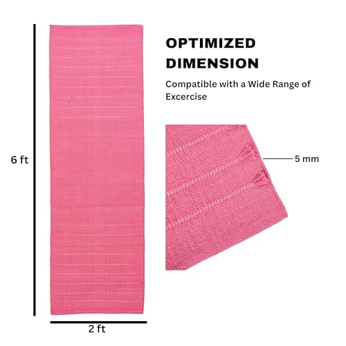 Sivi Herbal Organic Cotton Yoga Mat - Eco-Friendly Hand-Woven Non-Slip Rug - Thick & Comfortable (24”x72”x5mm) for Home Fitness & Yoga - color: Hibiscus
