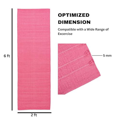 Sivi Herbal Organic Cotton Yoga Mat - Eco-Friendly Hand-Woven Non-Slip Rug - Thick & Comfortable (24”x72”x5mm) for Home Fitness & Yoga - color: Hibiscus