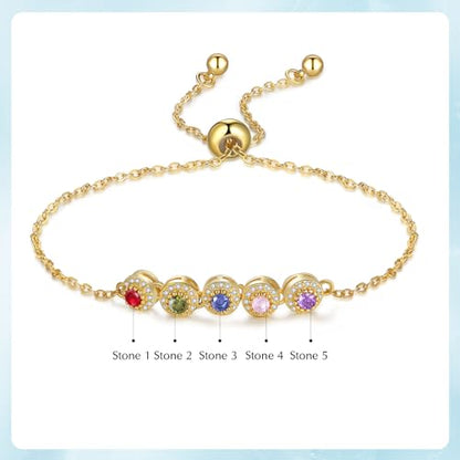 Personalized Birthstone Bracelet for Women – 925 Sterling Silver Adjustable Family Mothers Day Bracelet with Birthstones, Mothers Day, Christmas,Birthday Gift for Mom, Grandma, Wife, Bridesmaid - color: A-5 Birthstones