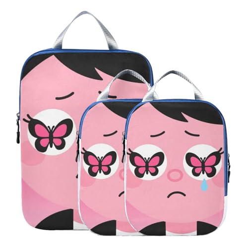 With Zipper 3 Set Packing Travel Organizer Polyester Space Saver Travel Bags, First Date Nerves Look (3 Set) - color: First Date Nerves Look